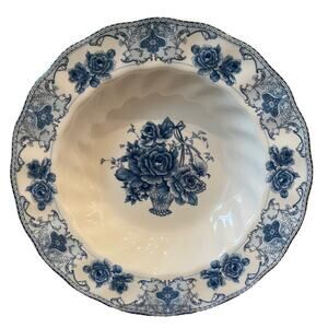 Set of 4 PALATE & PLATE Blue White Rose Floral Porcelain 8.5" Soup Bowls NEW